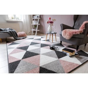 Tappeto Andiamo Salamanca, rosa antico-grigio, 160x235 cm, con motivo geometrico a triangoli.