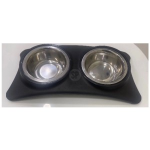 Ensemble de gamelles en acier inoxydable, 2 pièces, avec support noir. Gamelles pour chiens pour nourriture et eau.