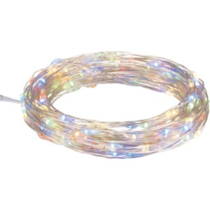 OBI LED Lichterkette mit 160 mehrfarbigen LEDs auf transparentem Kabel, aufgerollt. Ideal für Außenbereiche.