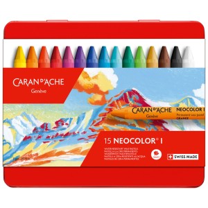 Caran d'Ache Neocolor I pastelli a cera, 15 pezzi in astuccio rosso, colori assortiti.