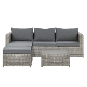 Salotto angolare Beliani Sabbia in polyrattan grigio, set 2 pezzi con tavolo e cuscini.