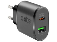 SBS Power-Delivery-Ladegerät USB-C / USB-A Schwarz 25 W
