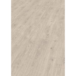 Stratifié Egger AquaClick it, 8 mm, résistant à l'eau, Chêne Berdal Gris. Revêtement de sol stratifié aspect bois clair.
