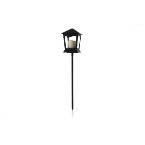Lanterne LED noire Stick, Ø 10,5 cm, hauteur 20 cm, avec fonction minuterie pour un éclairage d'ambiance.