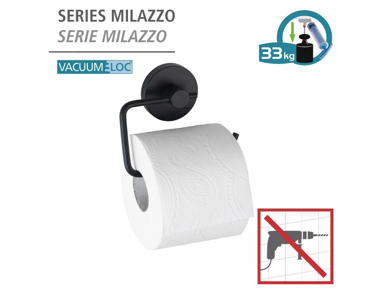 WENKO Vacuum-Loc® portarotolo bagno Milazzo - fissaggio senza trapano,  Acciaio