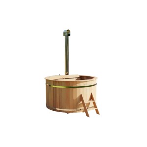 Bain nordique en bois Bergen avec four et échelle, Ø 160 cm, en épicéa nordique.