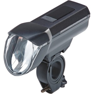 Lampe vélo LED rechargeable Prophete, éclairage avant avec support, chargement USB-C.