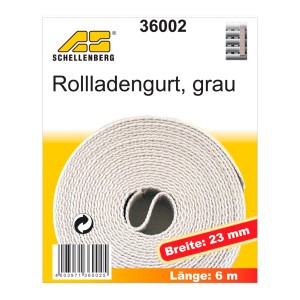 Sangle de volet roulant grise, largeur 23 mm, longueur 6 m, enroulée.