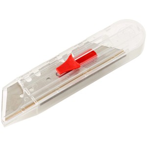 Lame di ricambio trapezoidali LUX Comfort, 5 pezzi, spessore 0,5 mm, in contenitore di plastica trasparente.