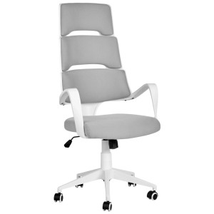 Sedia da ufficio Beliani Grandiose grigia con schienale ergonomico e dettagli bianchi.