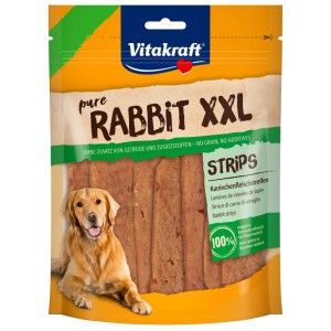 Vitakraft Rabbit Strips XXL, snack premio per cani con carne di coniglio in sacchetto da 250g.