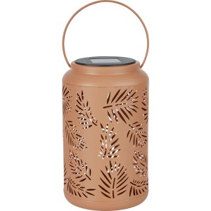 Lanterne solaire LED en terracotta avec motif de feuilles, Ø 12x20 cm, pour jardin et balcon.