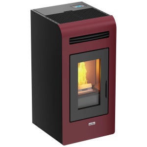 Poêle à granulés Ecofox 14 Bordeaux, 13,2 kW. Corps en acier, vitre avec flamme. Poêle à granulés pour une chaleur agréable.