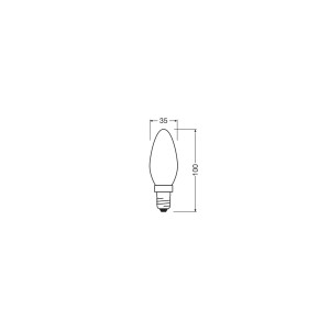 Abbildung einer Osram E14 LED Lampe in Kerzenform mit Maßangaben.