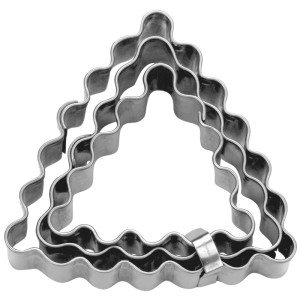 3-tlg. Ausstecher Set Dreieck gewellt aus Edelstahl in Metallfarben, 4/5/6 cm, für Plätzchen.