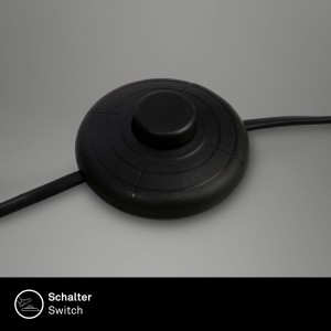 Gros plan de l'interrupteur à câble noir du lampadaire Brilo.