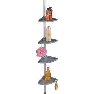 Wenko Étagère d'angle télescopique Compact, étagère télescopique en aluminium argenté avec quatre tablettes.