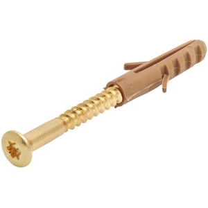 Vite per battiscopa ottonata con tassello, 3,5x40 mm, per telai di finestre e battiscopa.
