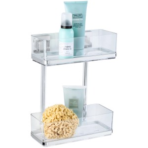 Étagère murale Wenko Quadro à 2 niveaux en acier inoxydable et plastique transparent pour accessoires de salle de bain.