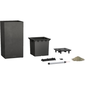 Pot de fleurs haut Lechuza Canto Stone, noir graphite, 40x76cm, avec accessoires d'arrosage.