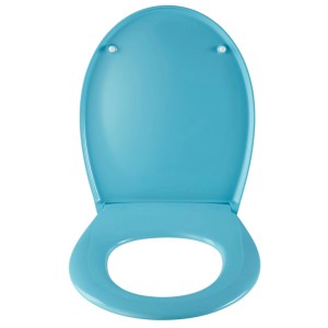 Sedile WC Diaqua Barbana blu aperto con chiusura rallentata.