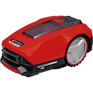Robot tondeuse Einhell Freelexo 500 LCD BT+ en rouge et noir. Entretien facile de la pelouse.