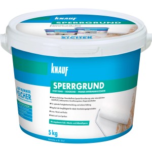 Knauf Sperrgrund 5 kg en seau : sous-couche isolante anti-taches pour enduit, peinture et mastic, avec barrière nicotine et suie.