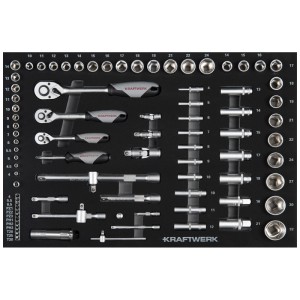 Jeu d'outils Kraftwerk pour servante d'atelier BT700, 8 tiroirs, divers outils et embouts.