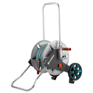 Gardena AquaRoll M set carrello avvolgitubo in metallo con tubo e accessori per irrigazione giardino.