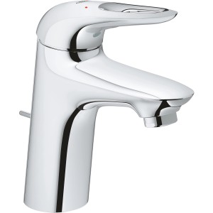 Miscelatore monocomando per lavabo Grohe Eurostyle S-Size cromato con leva aperta.