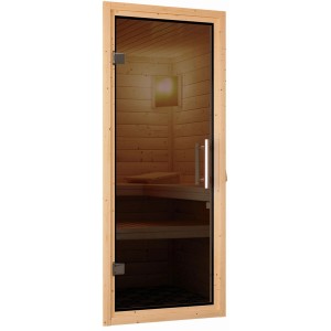 Karibu Saunatür Modern Anthrazit-Graphit: Massivholztür mit Graphitglas und Edelstahlgriff.