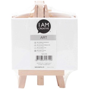 Verpackte Mini-Staffelei mit Keilrahmen, 7x9 cm, 3er-Set, ideal als Tischdeko.