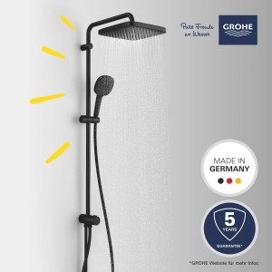 Sistema doccia nero Grohe Vitalio Comfort 250 Flex con soffione e doccetta.