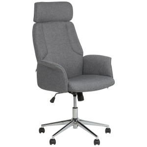 Sedia da ufficio grigia Beliani Pilot con poggiatesta, rivestimento in poliestere, base cromata.