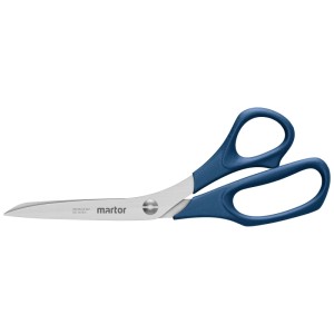 Forbici di sicurezza Martor Secuplus 567, acciaio inox, blu, con lama extra lunga.