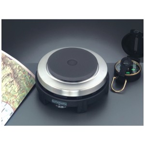 Plaque de cuisson de voyage compacte Rommelsbacher RK 501 en inox et noir, idéale pour les déplacements.