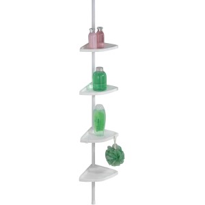 Étagère de douche télescopique Wenko Easy, blanche, avec 4 étagères pour accessoires de bain.