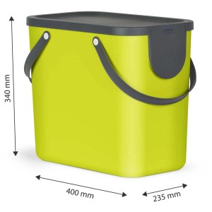 Rotho Albula Recycling-Mülleimer, 25 l, Lime, mit Deckel und Tragegriffen.