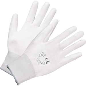 Guanti da pittore bianchi taglia 10 in nylon con rivestimento in PU per lavori di precisione.