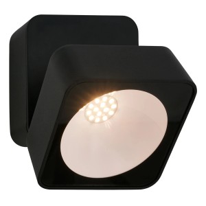 Applique murale d'extérieur LED Telefunken noire, 8x9x9 cm, IP44. Forme carrée, lumière blanc chaud.