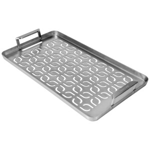 Vassoio da grill Traeger ModiFIRE® in acciaio inox spazzolato, rettangolare, forato, con manici. Per pesce e verdure.