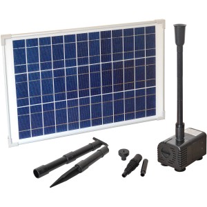 Heissner Set pompa solare per laghetto 1000 l/h con pannello solare e accessori per giochi d'acqua.
