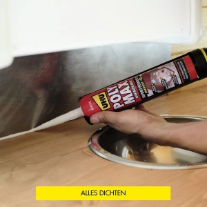 Applicazione di adesivo di montaggio trasparente UHU Poly Max da un tubo.