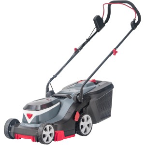 Tagliaerba a batteria Al-Ko 3.22 Li Easy con cesto di raccolta, batterie e caricabatterie.