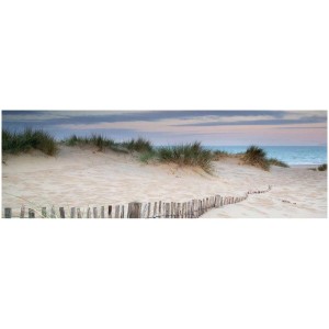 Quadro su tela Dune et Chemin, 30x97 cm. Arte murale con paesaggio di dune e staccionata in legno.