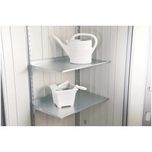 Kit d'étagères avec 4 tablettes pour abri de jardin, galvanisé à chaud, pour une installation flexible.