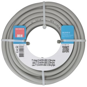 Câble TT gris CH-N1VV-U 5 x 1,5 mm² en couronne, gaine plastique de 25 m pour installation domestique.