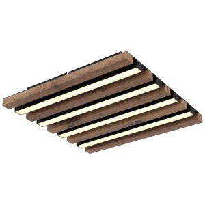 Plafonnier LED moderne Hayden noir mat et marron foncé avec aspect panneau acoustique.