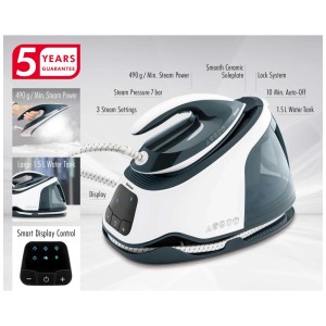 Trisa Perfect Steam i65 Pro: ferro da stiro con piastra in ceramica, serbatoio da 1,5L e display smart.