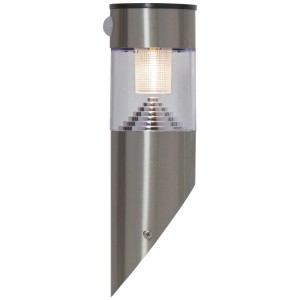Applique murale solaire LED Star Trading Marbella en acier inoxydable avec détecteur crépusculaire.